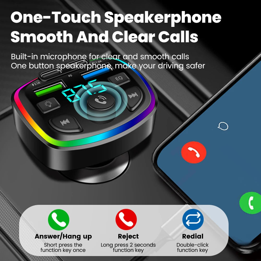 Car Charger Wireless Bluetooth FM Transmitter Hands-Free Calling Radio Receiver Mp3 Music Stereo Adapter Dual USB Port Charger
