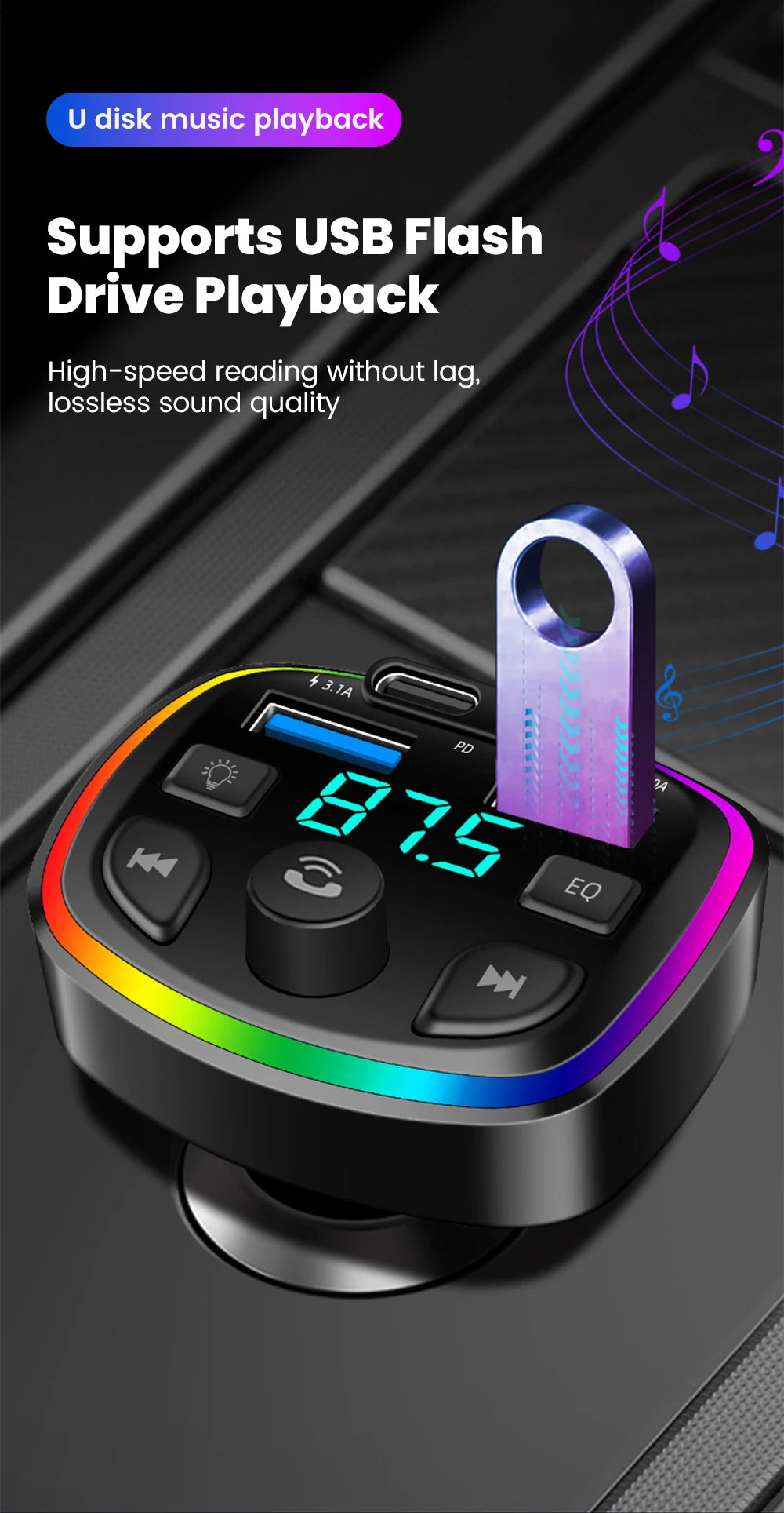 Car Charger Wireless Bluetooth FM Transmitter Hands-Free Calling Radio Receiver Mp3 Music Stereo Adapter Dual USB Port Charger