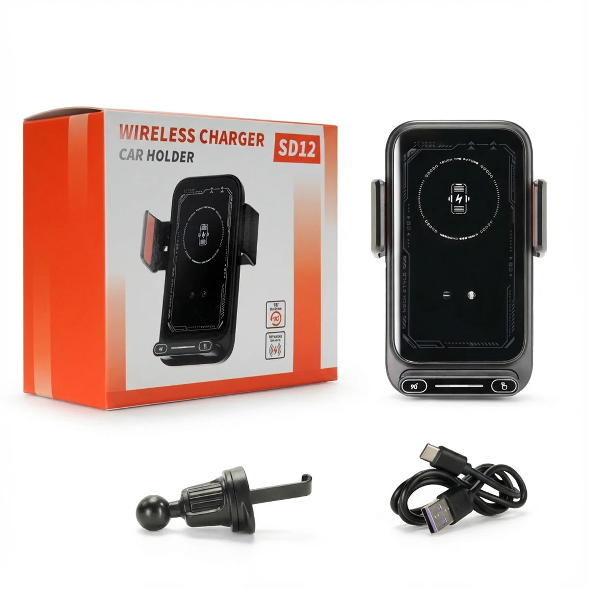 Car Phone Charger Phone Holder 15W Wireless & Wired Charger Auto Sensing One-Touch Release and Rotation Qi FCC ROHS Certified
