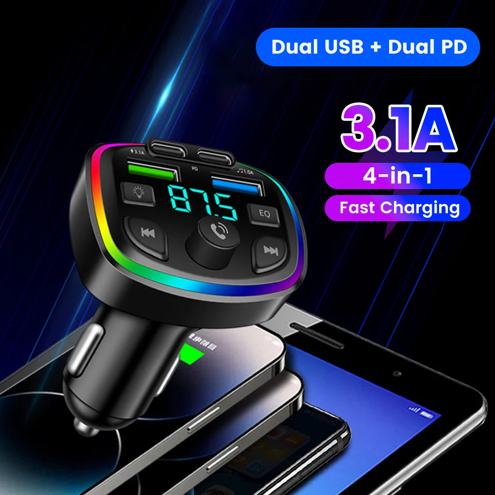 Car Charger Wireless Bluetooth FM Transmitter Hands-Free Calling Radio Receiver Mp3 Music Stereo Adapter Dual USB Port Charger