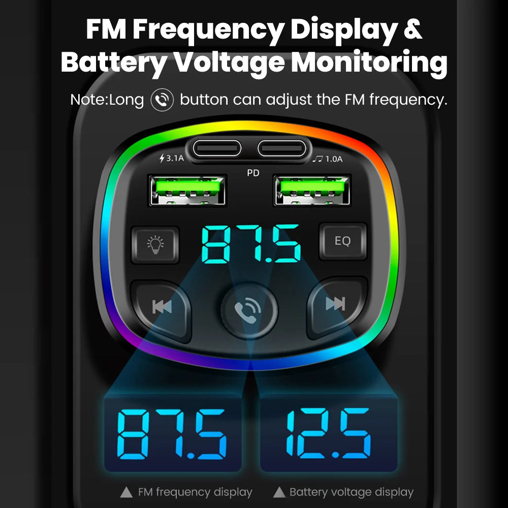 Car Charger Wireless Bluetooth FM Transmitter Hands-Free Calling Radio Receiver Mp3 Music Stereo Adapter Dual USB Port Charger
