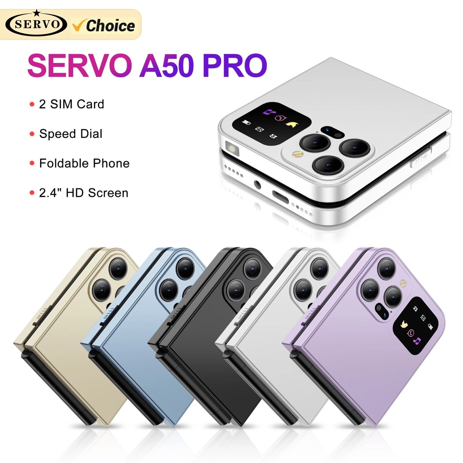 SERVO A50 PRO Foldable Mobile Phone - Dual SIM GSM Unlocked Flip Cellphone 2.4" Type-C